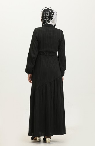 Yandan Bağlamalı Büzgülü Elbise 0363-05 Siyah