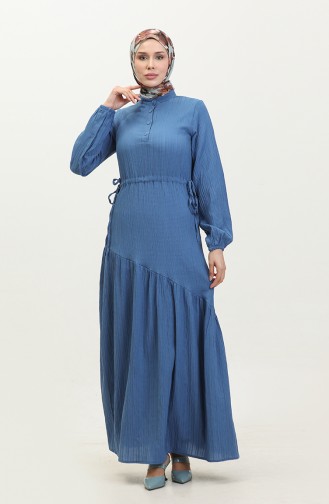 Side Tie Shirred Dress 0363-06 İndigo 0363-06