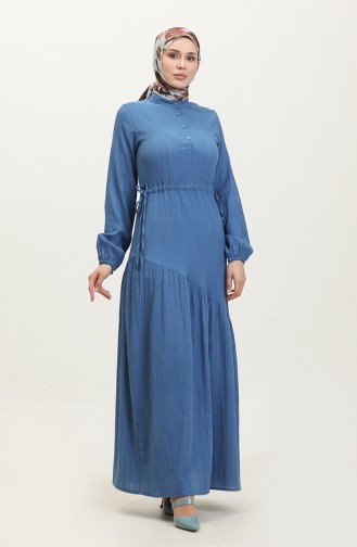 Side Tie Shirred Dress 0363-06 İndigo 0363-06