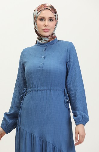 Side Tie Shirred Dress 0363-06 İndigo 0363-06