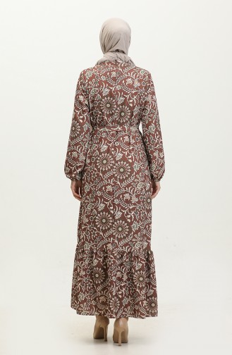 Patterned Belted Dress 0364-02 Brown 0364-02