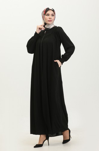 Gıppeli Abaya Mit Reißverschluss 5071-01 Schwarz 5071-01