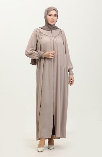 Gıpeli Abaya Mit Reißverschluss 5071-07 Creme 5071-07