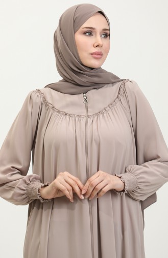 Gıpeli Abaya Mit Reißverschluss 5071-07 Creme 5071-07