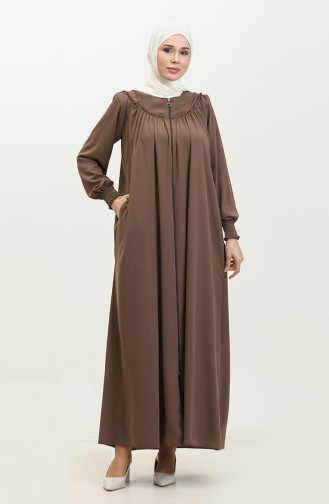 Zippered Abaya 5071-08 Milky Coffee 5071-08