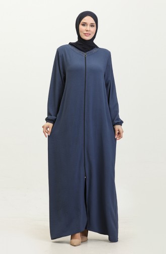 Women`s Plus Size Ayrobin Abaya With Zipper And Longer Than Length 5176 Indigo 5176.İndigo