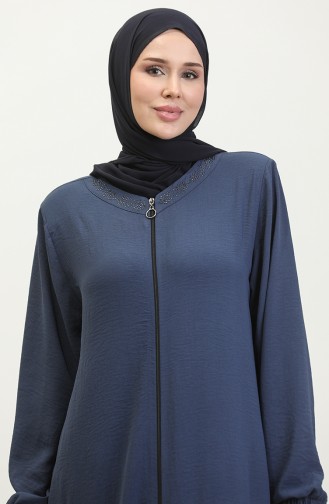 Women`s Plus Size Ayrobin Abaya With Zipper And Longer Than Length 5176 Indigo 5176.İndigo