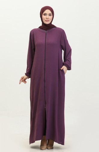 Women`s Large Size Ayrobin Abaya With Zipper And Longer Than Length 5176 Plum 5176.Mürdüm