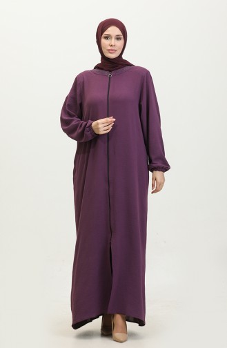 Women`s Large Size Ayrobin Abaya With Zipper And Longer Than Length 5176 Plum 5176.Mürdüm