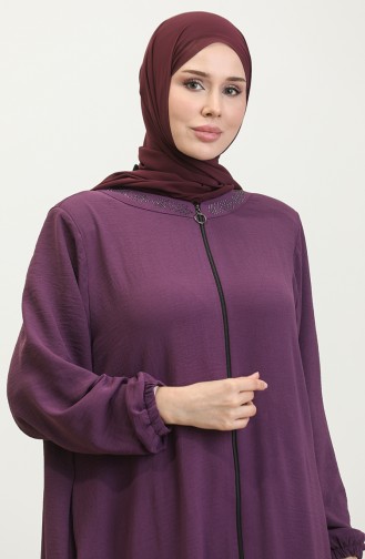 Women`s Large Size Ayrobin Abaya With Zipper And Longer Than Length 5176 Plum 5176.Mürdüm