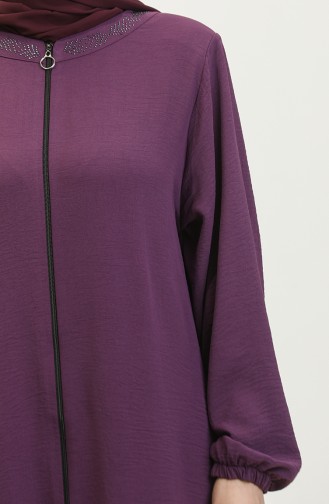 Women`s Large Size Ayrobin Abaya With Zipper And Longer Than Length 5176 Plum 5176.Mürdüm