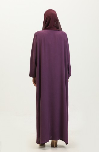 Women`s Large Size Ayrobin Abaya With Zipper And Longer Than Length 5176 Plum 5176.Mürdüm