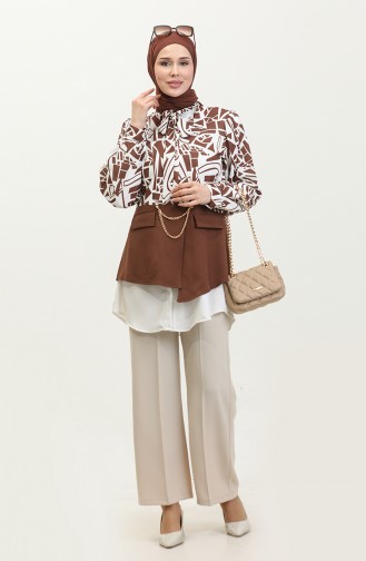 Chain Detailed Patterned Blouse Brown T1692 885