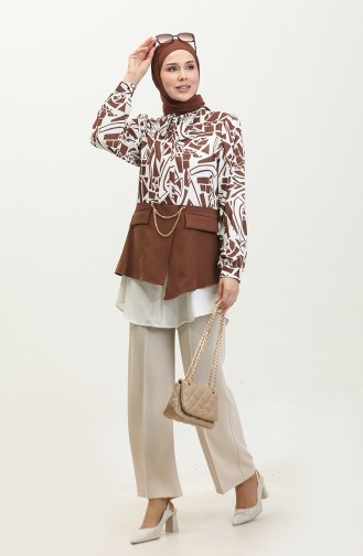 Chain Detailed Patterned Blouse Brown T1692 885