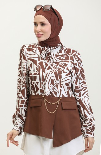 Chain Detailed Patterned Blouse Brown T1692 885