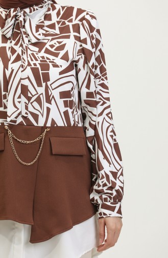 Chain Detailed Patterned Blouse Brown T1692 885