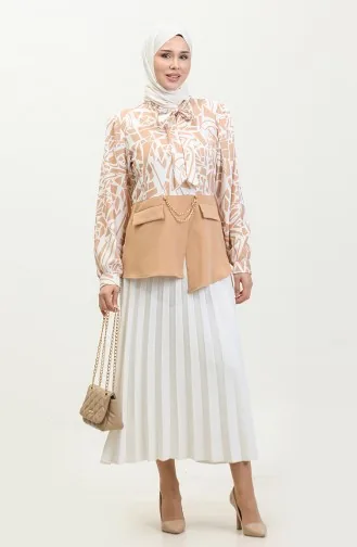 Chemisier à Motifs Détaillés En Chaîne Beige T1692 887