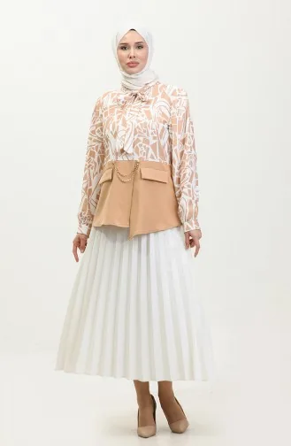 Chemisier à Motifs Détaillés En Chaîne Beige T1692 887
