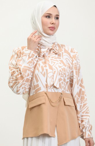 Chain Detailed Patterned Blouse Beige T1692 887