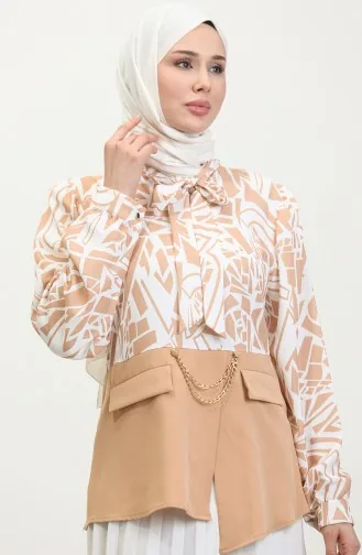 Chemisier à Motifs Détaillés En Chaîne Beige T1692 887