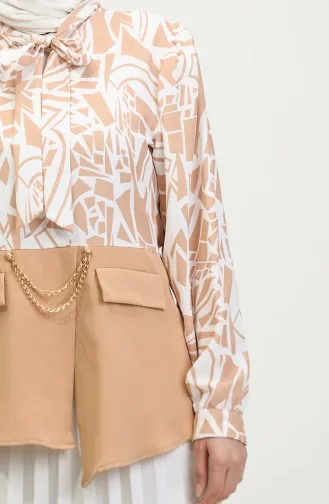 Chemisier à Motifs Détaillés En Chaîne Beige T1692 887