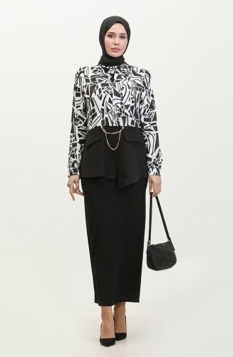 Chain Detailed Patterned Blouse Black T1692 889