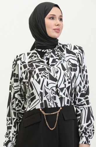 Chain Detailed Patterned Blouse Black T1692 889