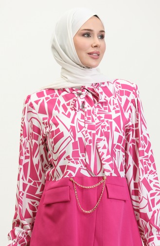 Chain Detailed Patterned Blouse Fuchsia T1692 890