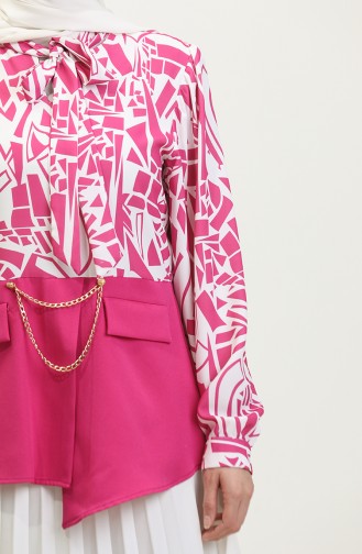 Chain Detailed Patterned Blouse Fuchsia T1692 890