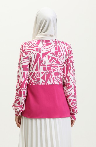 Chain Detailed Patterned Blouse Fuchsia T1692 890
