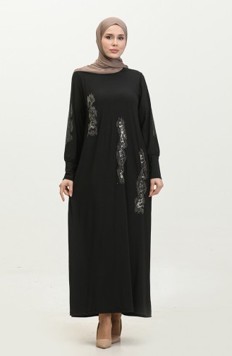Großes Schwarzes Hijab-Kleid Mit Leopardenmuster Für Damen 8642 Schwarz 8642.siyah