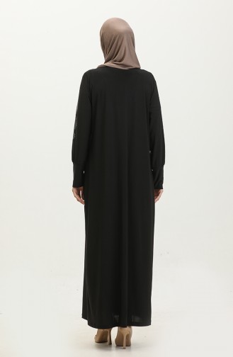 Robe Hijab Noire à Motifs Léopard Grande Taille Pour Femmes 8642 Noir 8642.siyah