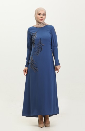 Taş Detayı Elbise Mavi 7804