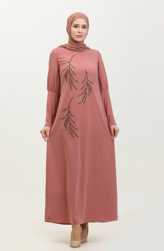 Taş Detayı Elbise Pembe 7804