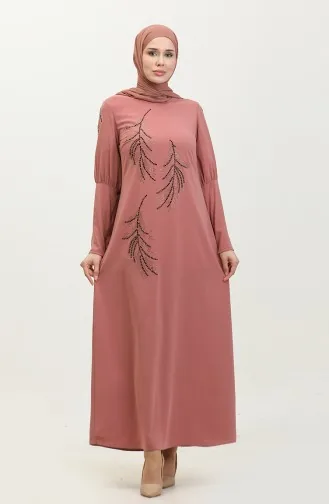 Taş Detayı Elbise Pembe 7804