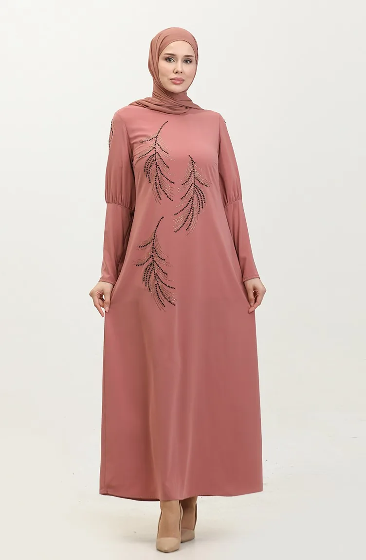 Taş Detayı Elbise Pembe 7804