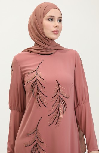 Taş Detayı Elbise Pembe 7804