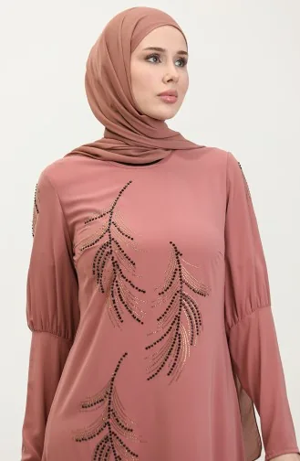 Taş Detayı Elbise Pembe 7804