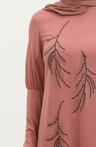 Taş Detayı Elbise Pembe 7804