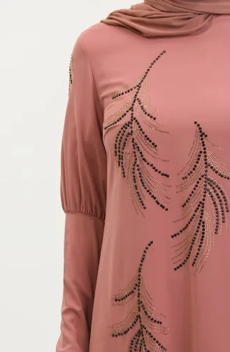 Taş Detayı Elbise Pembe 7804