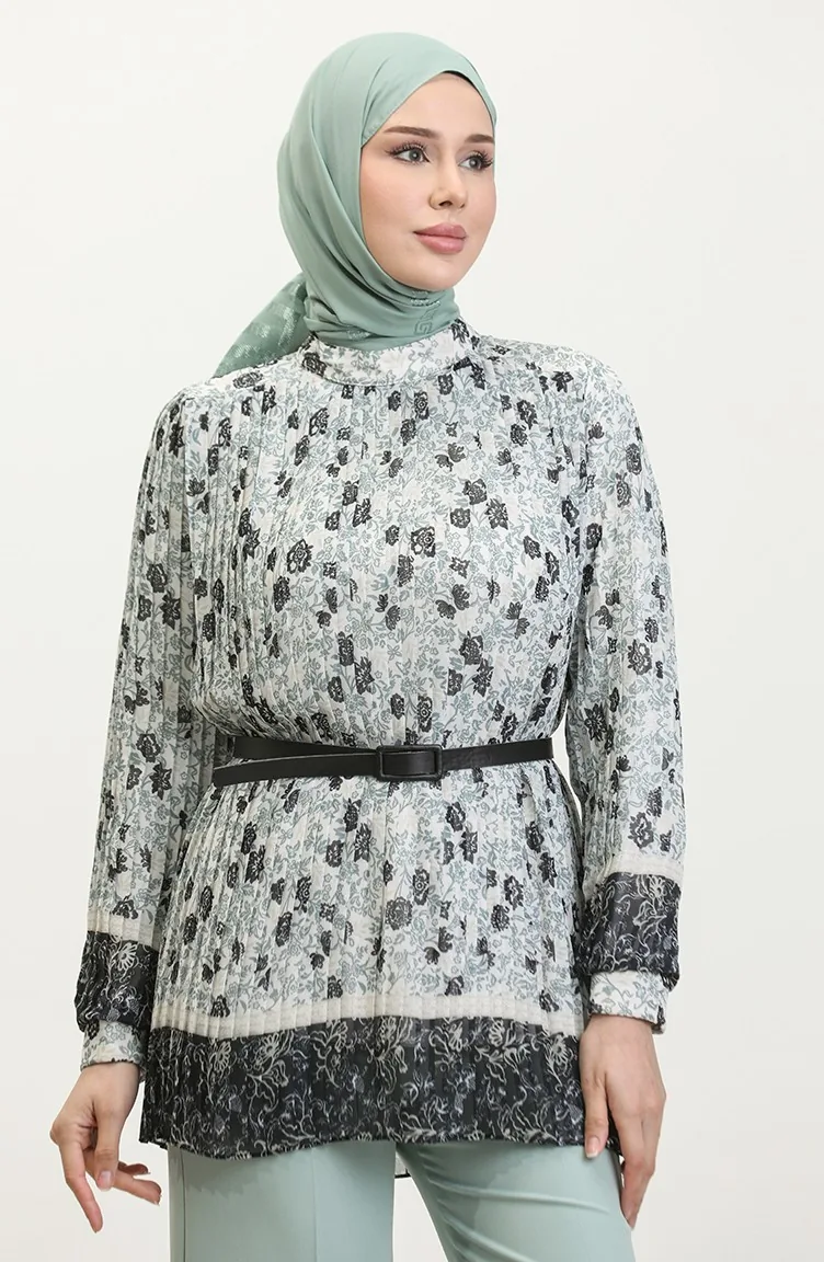 Chemisier Plissé à Motifs Noir T1639 880