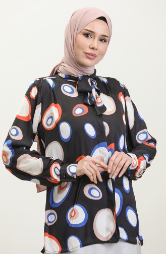 Satijnen Blouse Met Patroon Zwart T1689 984