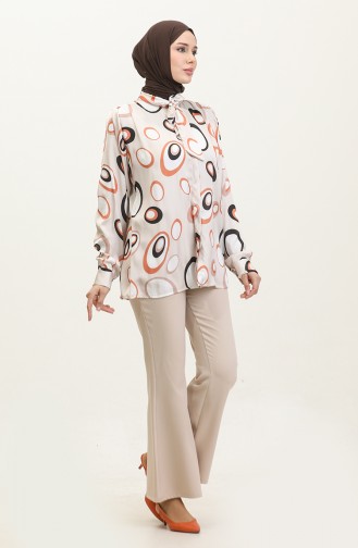 Patterned Satin Blouse Beige T1689 986