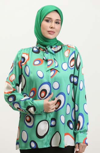 Patterned Satin Blouse Green T1689 987