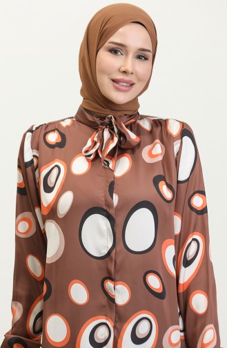 Patterned Satin Blouse Brown T1689 988
