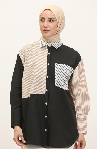 Garnished Striped Shirt 4812-01 Black 4812-01