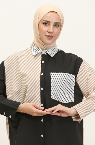 Garnished Striped Shirt 4812-01 Black 4812-01