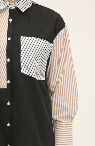 Garnished Striped Shirt 4812-01 Black 4812-01