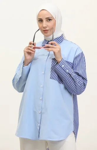 Garnished Striped Shirt 4813-01 Blue 4813-01