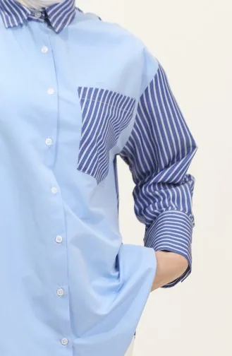 Garnished Striped Shirt 4813-01 Blue 4813-01